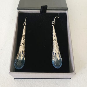 Dansk Smykkekunst Copenhagen Silver Tone Faux Blue Crystal Teardrop Earrings